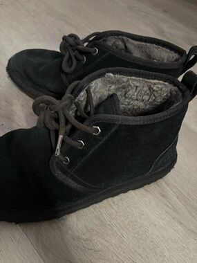 UGG Black Suede Lace-Up Shearling Rain & Snow Boots